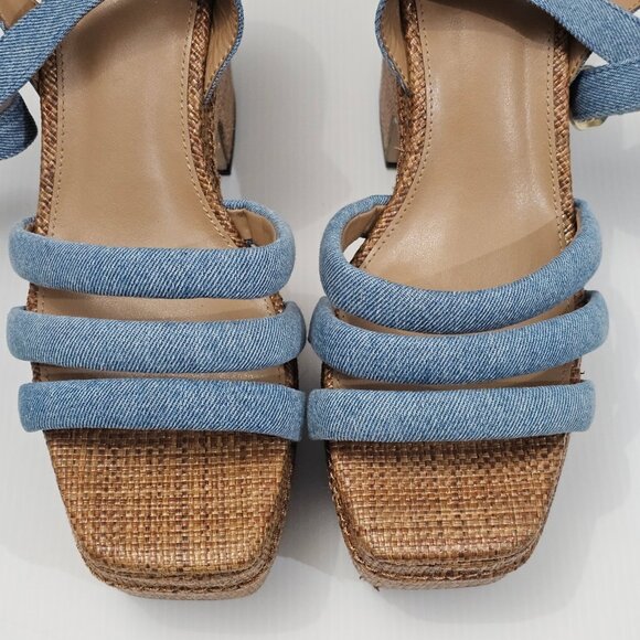 NEW Sam Edelman Tibby Wedge Womens 9.5 Montrose Blue Denim Woven Platform Sandal - Picture 5 of 13